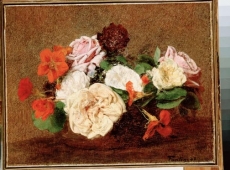 hermitage/fantin-latour, henri - roses and nasturtiums in a vase